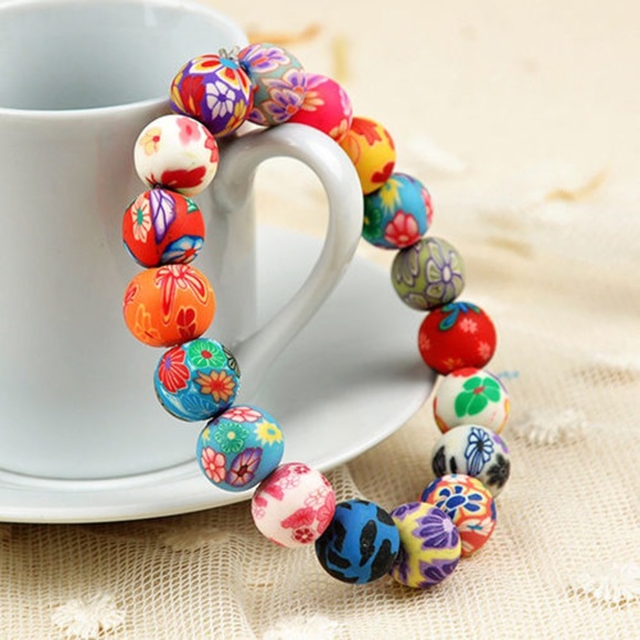 3/$15~Polymer Clay Beaded Stretch Bracelet - Picture 2 of 2